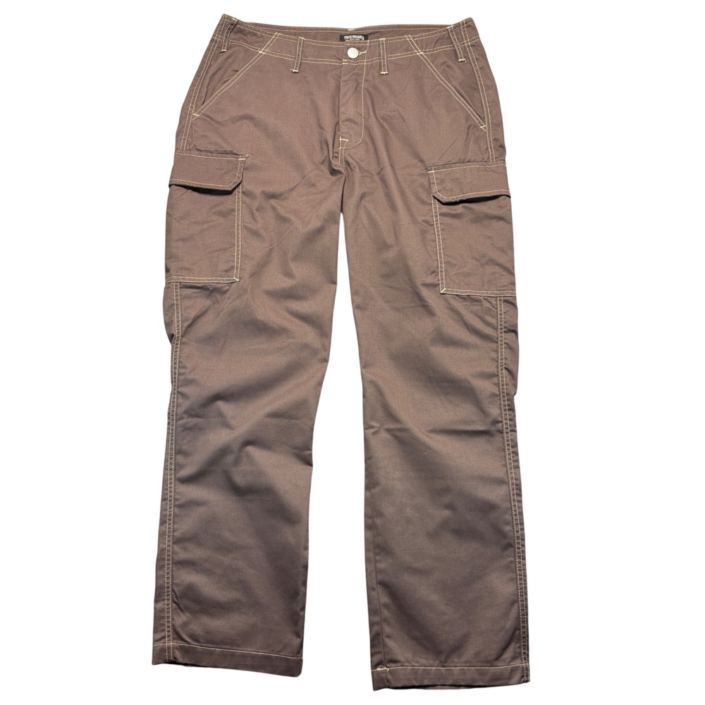 True Religion Mens Brown Cargo Pants Contrast Stitch Straight Leg Size 34